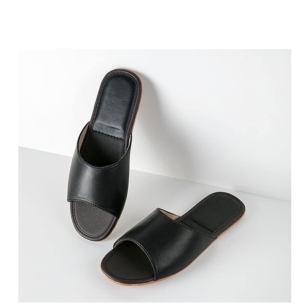 【新品】 SLIPPER　　　　 LEATHER/BLACK 26㎝ Leather Slippers Men Indoor ，Leather Sandals Closed
