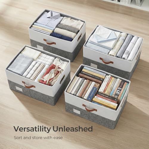 Image of PRANDOM Storage Bins with Lids [3-Pack] Linen Fabric Foldable Storage Boxes Organizer Containers Baskets Cube with Cover for Bedroom Closet Office Grey&White (23.4X15.9X11.4)