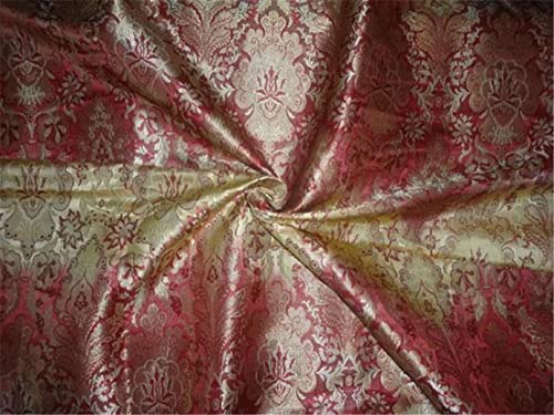 Tissu en soie Brocart lourd ombré rouge et or BRO490 pour haute couture