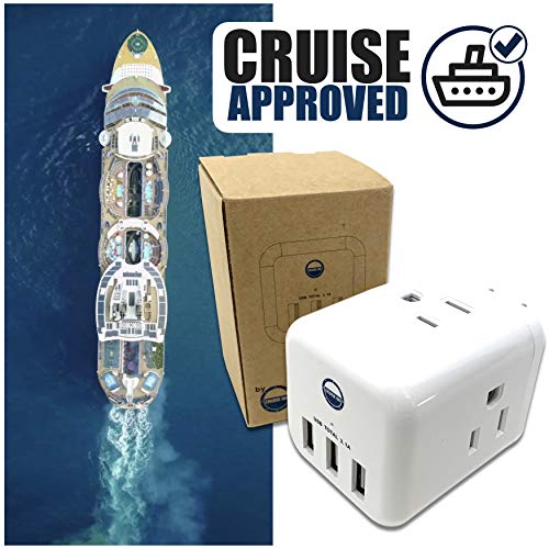 Cruise Ship Power Strip - No Surge Cube Outlet Multi Plug [3 Electrical Outlet + 3 Usb Port] Cruise Approved Power Strip Charger #TOP1