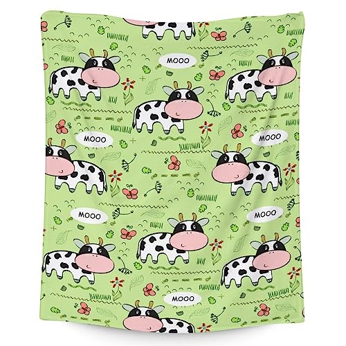 Mercuryelf Cow Throw Blanket - Soft, Fuzzy & Warm - 30x40 Inches Small Blankets for Lap, Crib - Light Green Cute Throws Gift for Kids