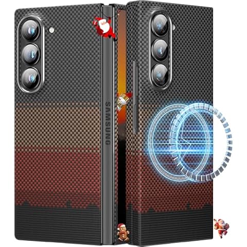 memumi Magnetic Carbon Fiber Case for Samsung Galaxy Z Fold 6, Compatible with Mag-Safe Sturdy Durable Thin Case for Galaxy Z Fold6 Aramid Fiber Case Afterglow Series, Rays of The Setting Sun Cover
