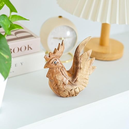 Miniatura 3 de Estatua de gallo de madera tallada a mano de buena suerte, escultura, arte decorativo, rústico, decoración para el hogar, decoración hecha a mano,