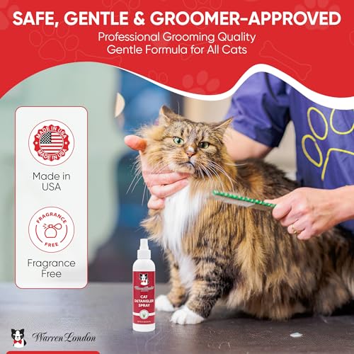 Image of Warren London Cat Detangler Spray for Matted Hair | Leave in Conditioner Pet Detangling Spray That Demattes & Refreshes | Use with Cat Brush or Grooming Glove | Made in USA | 8oz