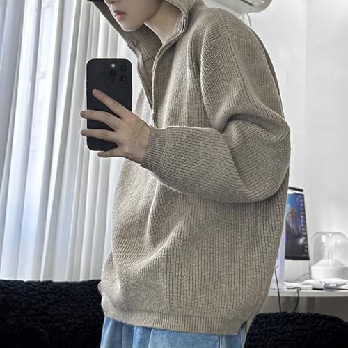 Mens Long Sleeve Half Zip Sweater Loose Casual Half-Zipper Hooded Men Pullover Solid Mock Neck Sweaters3