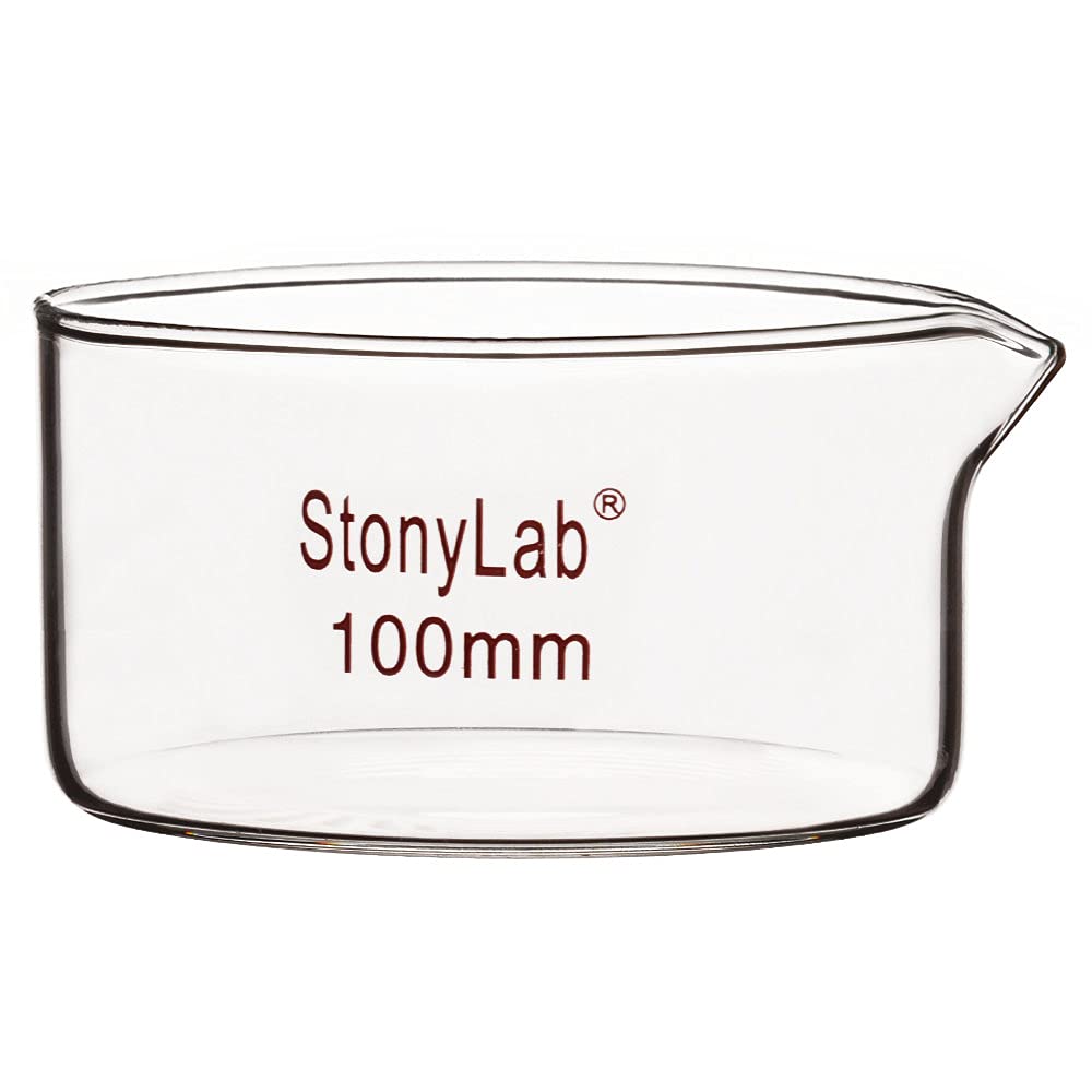 stonylab Boîte Petri à Bec Verseur et Rebord Robuste, Plat de Cristallisation en Verre Borosilicaté Réutilisables, Crystallizing Dish pour Cristallisation et Évaporation - 300 ml Capacité OD 100 mm