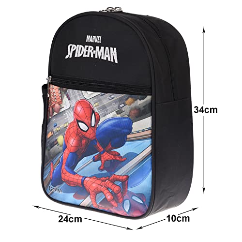 Image of Fun Homes Marvel Spider-Man School Bag|2 Compartment Rexine School Bagpack|School Bag for Kids|School Bags for Girls with Zipper Closure|Small Size (Black)