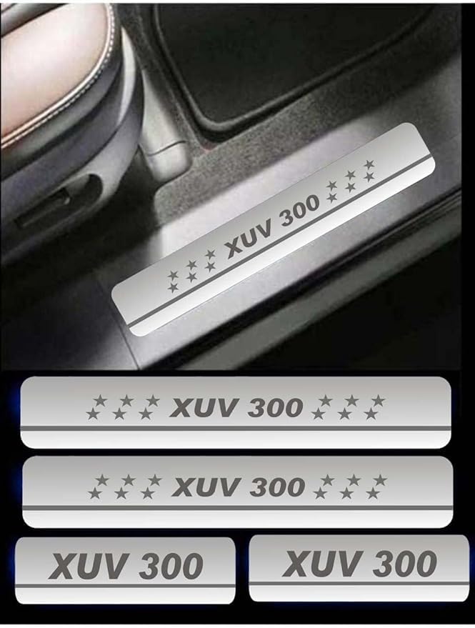Image of AC Door Sill /Foot Step Stainless Steel Scuff Plate Plates Compatible with Mahindra XUV-300 (Set of 4 Pcs)