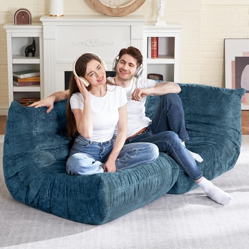Image of HABUTWAY Giant Bean Bag Chairs Lazy Sofa for Adults,Corner,Navy Blue | Memory Foam Bean Bag Chairs,Fireside Corner Chair,Lazy Floor Corner Sofa for Living Room, Bedroom, Dorm, Office