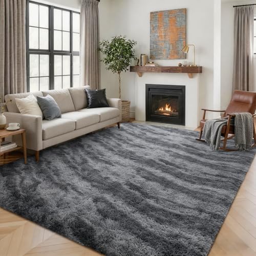 Tapete grande shag 5x7 ft para sala y dormitorio gris