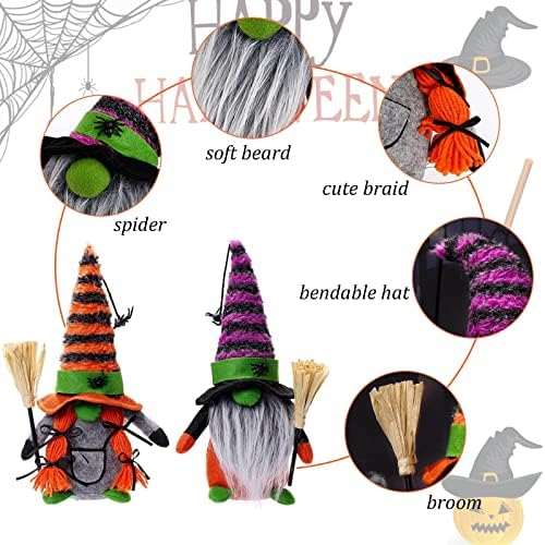 2 Pieces Halloween Gonks Handmade Halloween Gnomes Plush Decoration, Halloween Decor Gnome Faceless Doll with Broom, Autumn Gnomes Plush Doll Halloween Home Table Ornaments