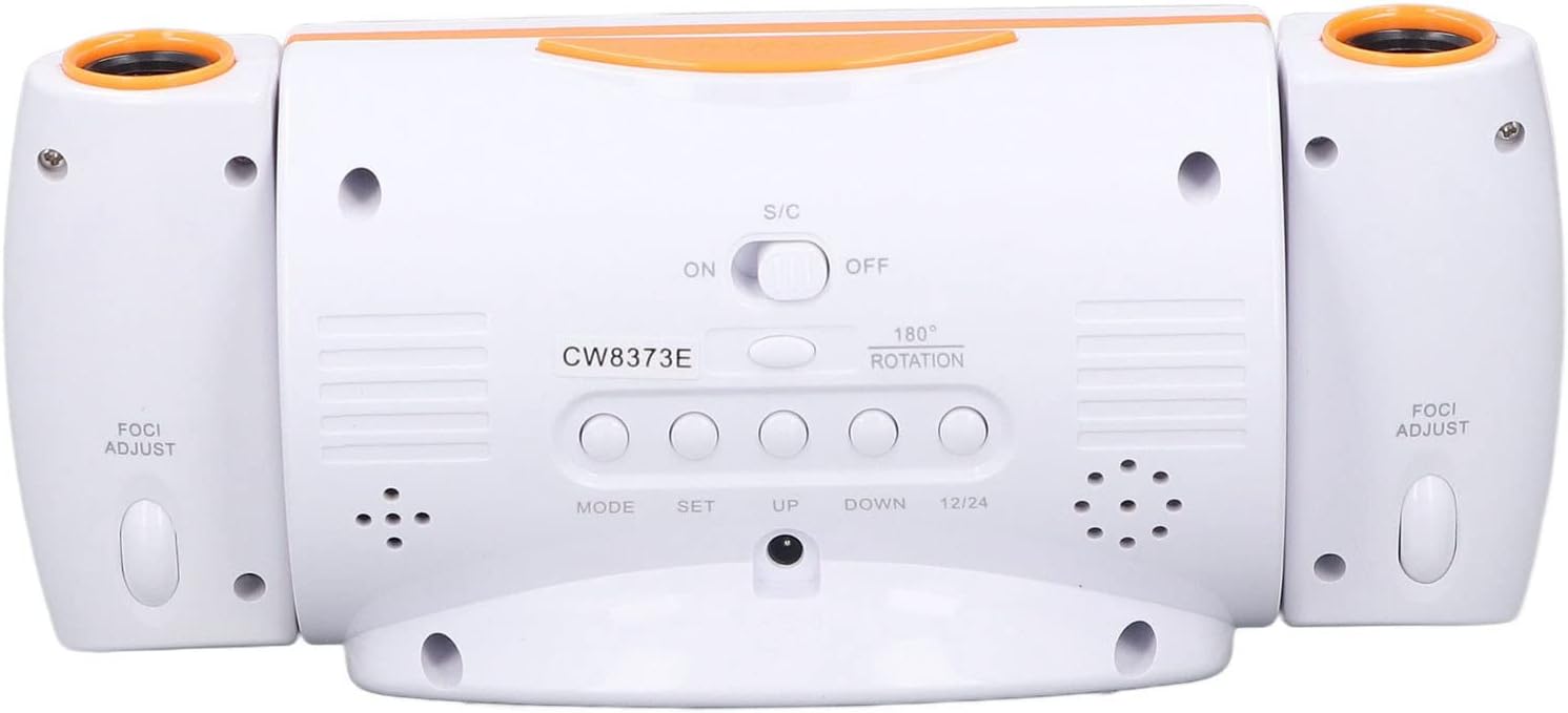 Glareless LED Projection Alarm Clock with Voice Control, Dual Projection, Temperature Display, Ideal Kids and Family, Soft LED Night Light, 12/24 Hour System (White Orange)