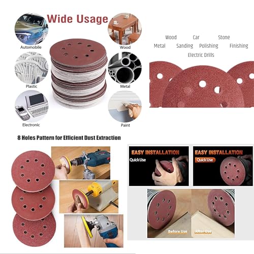 Image of Malfah Sanding Sheet for Random Orbital Sander 5 inch P 80 Sanding Disc Paper Round 125 Mm Abrasive Sandpaper Set for Random Orbital Sander Polisher 5x80 Grit 10 Pcs