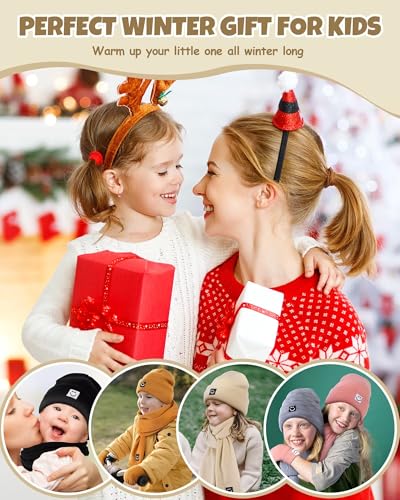 Image of Baby Beanie Mittens Scarf Set,Toddler Kids Winter Hat and Thermal Gloves Neck Warmer Set for Girls Boys