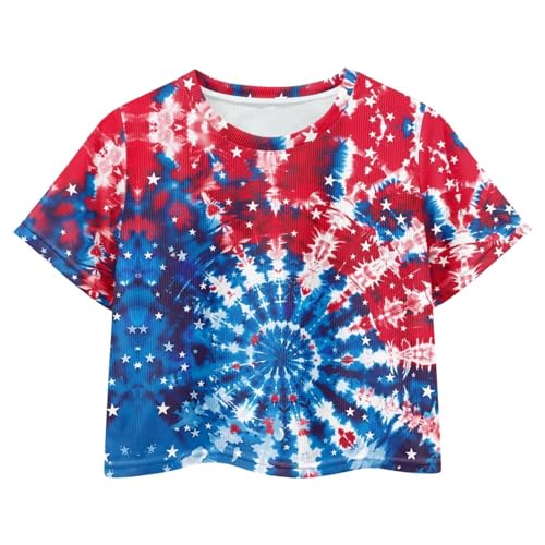 Image of 4th of July Shirt for Girls 7-8 Years US Flag Crop Tops Kids Outfit Independent Day Graphic Tee-