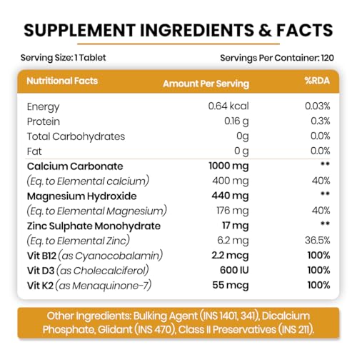 Vlado's Himalayan Organics Calcium Magnesium Zinc with D3, K2-MK7 & B12 — Calcium Supplements - image 2