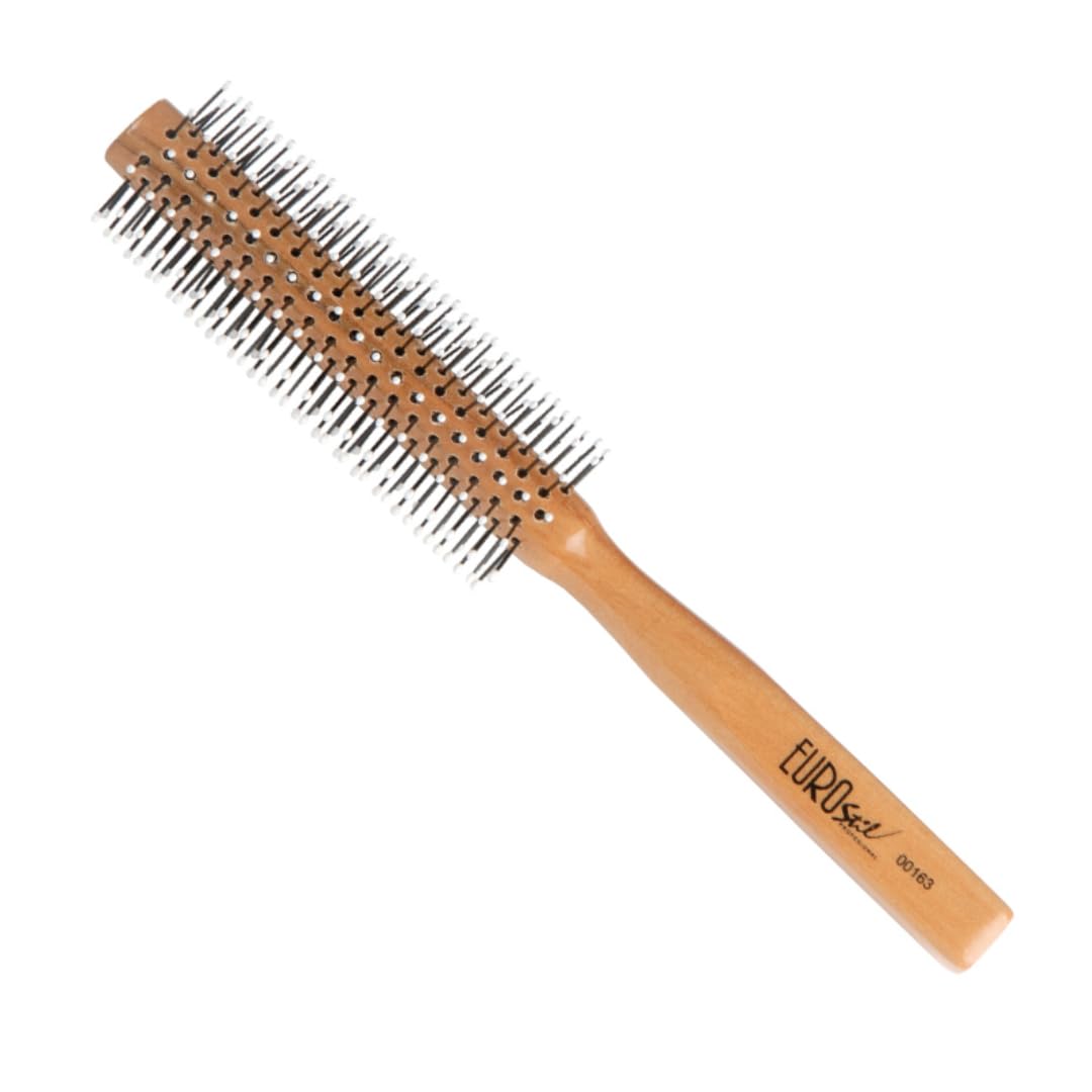 EuroStil Professional Round Brush with Strong Nylon Bristles, Long-Lasting Wooden Handle, and Temperature-Resistant Material - Premium Quality Styling Tool (15 MM)
