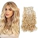 SARLA 20" 7Pcs Full Head Wavy Clip In Hair Extensions Synthetic Heat-Friendly Fiber (27H613 Golden/Beach Blonde)