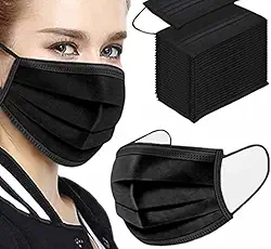 Mascara Descartavel Tripla Camada Com Elastico e Clip Nasal - 50 Und (Preta)