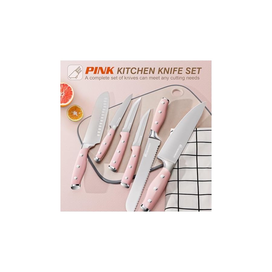 Kitchen-Knife-Set15-Pieces-High-Carbon-Stainless-Steel-Knife-Block-Set-with-Wood-BlockCutlery-Block-Knife-Set-Forged-Triple-RivetRazor-Sharp-Blade-Ergonomic-HandleDishwasher-Safe-Pink Kitchen Knife Set,15-Pieces High Carbon Stainless Steel Knife Block Set with Wood Block,Cutlery Block Knife Set, Forged Triple Rivet,Razor-Sharp Blade Ergonomic Handle,Dishwasher Safe (Pink)