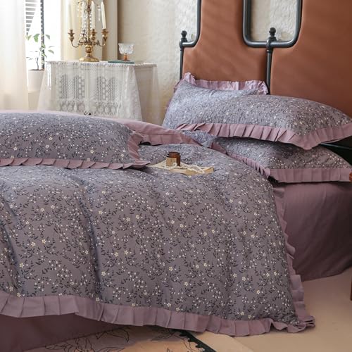 Yaofeiou Blumen Bettwäsche 135x200 Baumwolle Bettbezug Blumenmuster Lila...