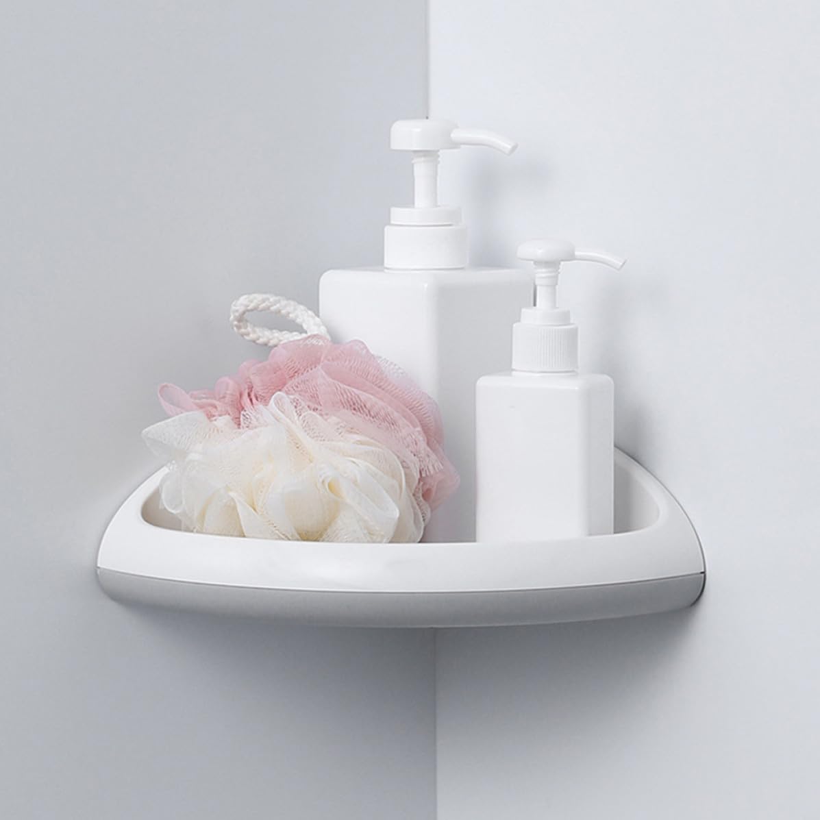 Punch Free Wall Mounted Corner Storage Rack Hanging Corner Shelf with Efficient Drain Abs Triangular Shape Space-Saving Organizer for Bathroom and Kitchen Toiletries and Seasoning