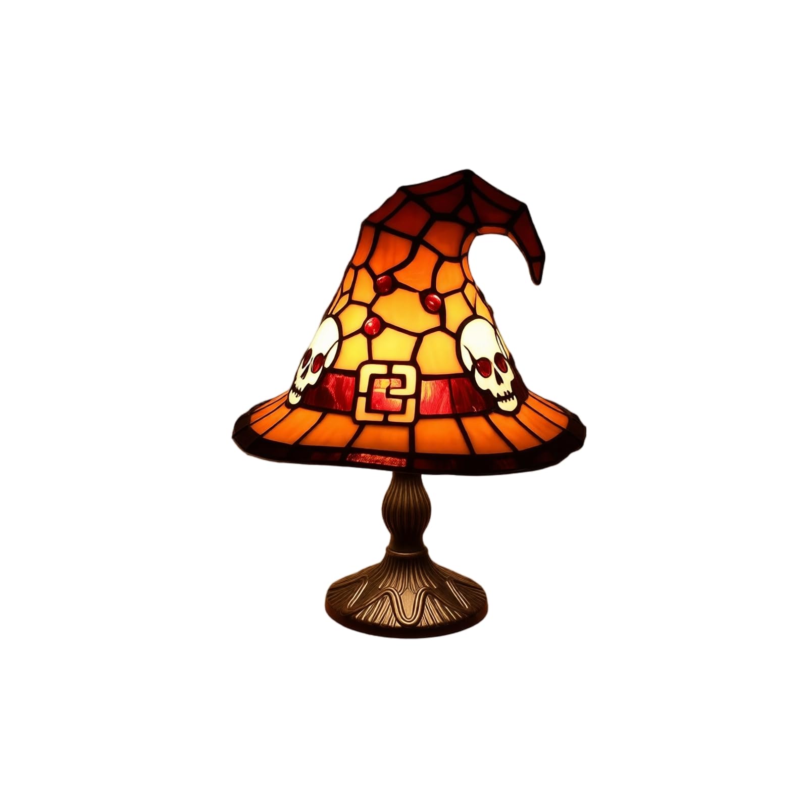 Stained Glass Witch Hat Lamp Halloween Gothic Witch Hat Table Lamp, USB Retro Resin Witches Lamps Small Halloween Decorations Indoor for Bedroom Living Room Home Office Decor，Orange