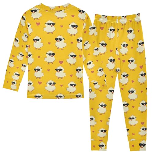 ALAZA Cute Duck Love Heart Pajamas Long Sleeve Sleepwear 2-Piece Pajama Set2