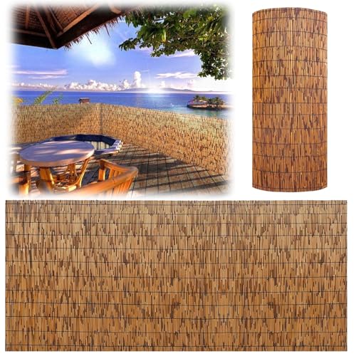 Valla de privacidad resistente a la intemperie con listones de bambú para habitación, porche, piscina y decoración de pared, valla personalizable para exteriores (91 x 100 cm)