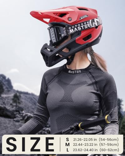Image of OutdoorMaster Full Face Mountain Bike Helmet, Lightweight for BMX /DH | PC + EPP, 27 vents, Removable liner, 2 D-rings, Goggle strap channel, Pivoting visor, Fits 57-62cm, For downhill /BMX /MTB