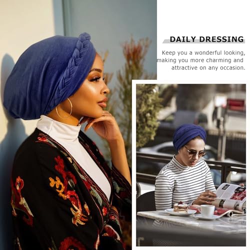 Image of DRESHOW Turban Pre-Tied Twisted Hat Thread African Head Wraps for Black Women Chemo Cancer Cap Braid Hair Cover