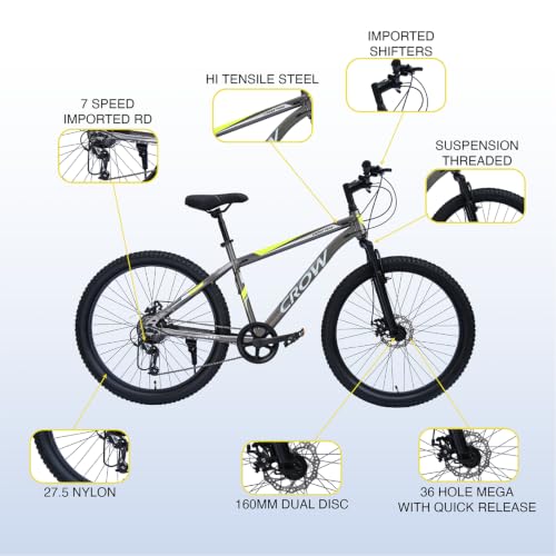 Image of CROW - Cross TRAK 7 Speed Gear Cycle for Boys |27.5 inch T Cycle for Boys 12 to 15 Years| Bicycle for Men Adult |MTB with Front Suspension & Dual disc Brakes | Unisex 27.5 inch INCH MTB