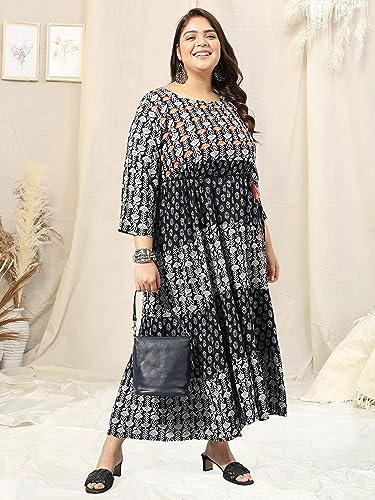 Image of MIRCHI FASHION Women Cotton Regular Plus Size Embroidered Printed Anarkali Kurti