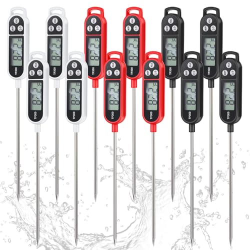 Copkim 12 Pcs Instant Read Meat Thermometer Long Probe,Black, White, Red