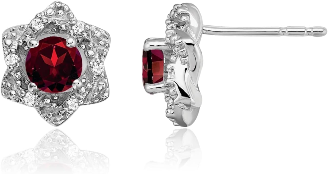 IceCarats 14K Solid White Gold 0.48 carat Red Garnet Diamond Large Stud Earrings 8.8mm 3/8 inch Round Cut, Natural, Prong Set, Butterfly Back For Her