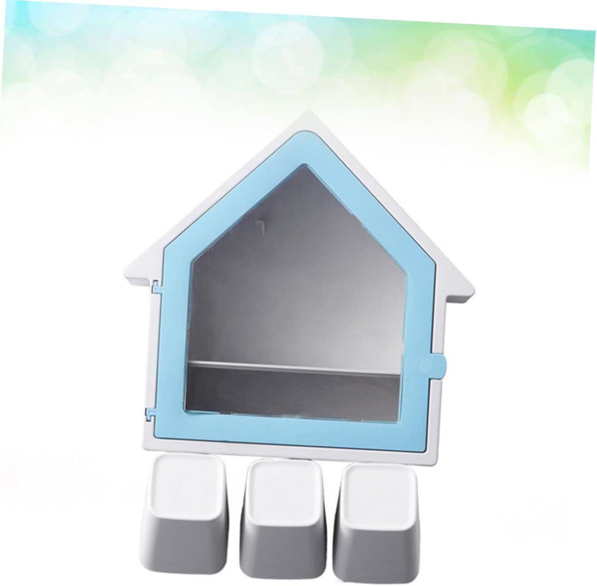 Unomor House Shaped Toothbrush Holder Blue Non-Perforated Bathroom Organizer for Toothbrush and Mouthwash Cup Drainable and Space-Saving Storage Rack for Bedroom and Shower Use