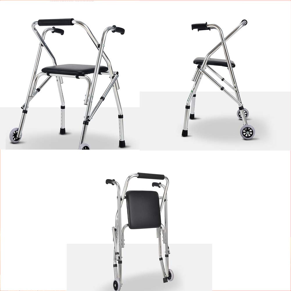 Andador plegable para ancianos con asiento y 2 ruedas, andador vertical ligero, altura ajustable para interiores y exteriores