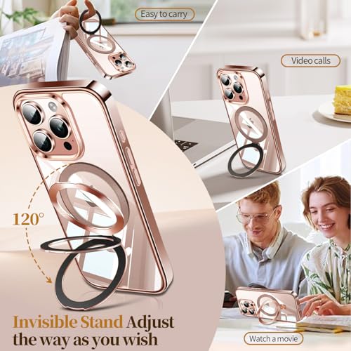 Image of ESTPEAK Desert Titanium CD Mag-Stand Case for iPhone 16 Pro Max Case with Invisible Magnetic Ring, [Fit for MagSafe] [Never Yellowing] Top Clear Phone Case Cover for iPhone 16 ProMax 6.9 inch