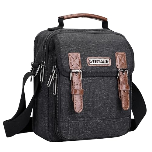 WITZMAN Crossbody Bag for Men Small Canvas Vintage Messenger Bag Man Purse Satchel Shoulder Bags for Work Travel