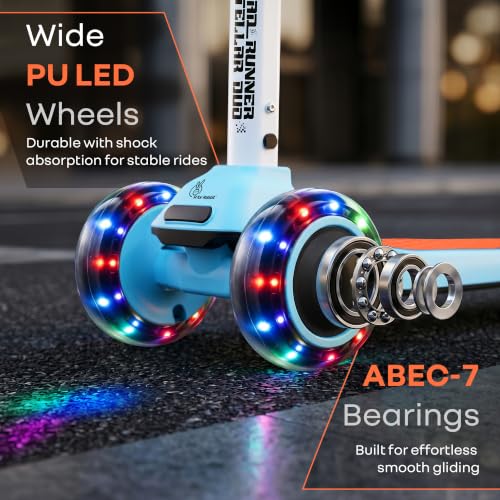 Image of R for Rabbit Road Runner Stellar Duo 2-in-1 Kids Kick Scooter with Foldable & Detachable Ride-On Seat, 4-Level Adjustable Height, LED PU Wheels for Boys & Girls 3+ Years, Up to 75 kg (Blue Orange)