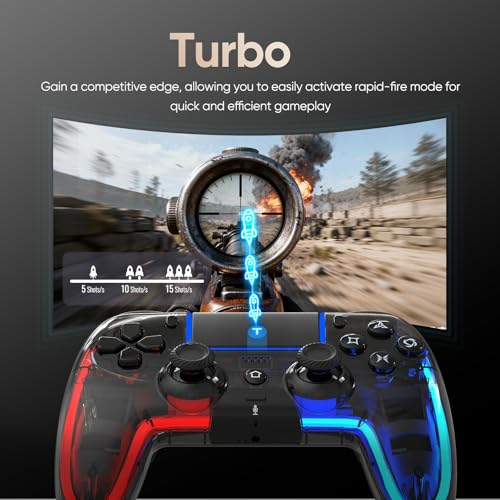 Image of BETMI Wireless Controller for PS5, Pro /Slim /MAC /PC (Transparent Black) | Hall Effect Joysticks, Dual Vibration, Marco /Turbo /3.5mm Jack /6-Axis Gyro, Speaker, LED Gamepad for Steam Deck, L Red R Blue