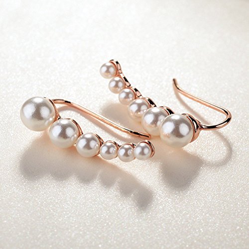 Ear Crawler Earrings Climbers Pearl Cuff Earrings Pin Vine Wrap Studs Earrings Jewelry For Women (Rose Gold) #TOP3