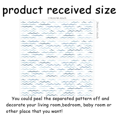 SUPERDANT 4 Sheets Blue Ocean Wave Wall Stickers Minimalist Sea Waves Wall Decals Curved Lines Art Decor Peel and Stick Vinyl Murals for Kids Baby Room Bedroom Nursery Livingroom Home Playroom by SUPERDANT - Used condition - Image 2