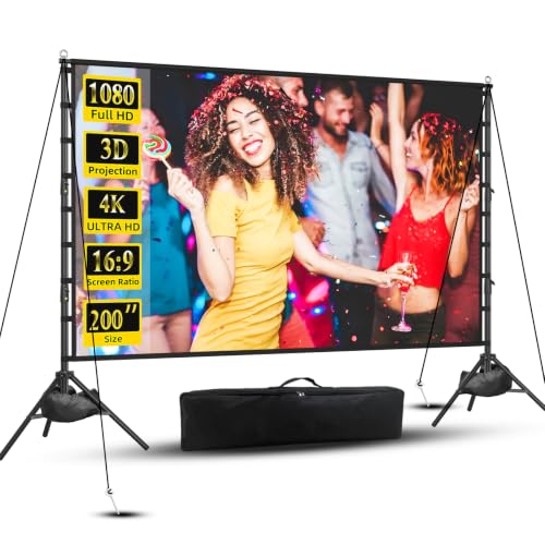 Image of Outdoor Projector Screen with Stand, TOWOND 200 Inch Portable Projection Screen - Dual-Sided 16:9 4K HD Movie Screen, Wrinkle-Free Design & Carry Bag for Backyard Sports Viewing Parties