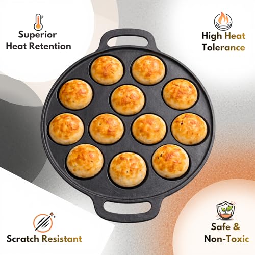Image of Cast Iron Appam Pan (7 /9 /12 Cavity) | Paniyaram Pan, Appe Pan, Kuzhi Paniyaram Maker | Heavy Duty, Even Heating, Gas & Induction Compatible (12 Cavity (Large))