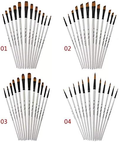 12 個アーティストペイントブラシセットナイロン毛水彩アクリル油絵スラントフラットラウンド指摘ペン先木製ハンドル (Color :
