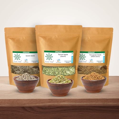 Image of Pure Tree Certified Organic Ajwain, Methi, Saunf | 75 g Each | Carom, Fenugreek & Fennel Seeds | Spices Whole Vaamu, Methi dana, Variyali Combo Pack