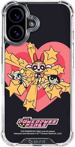 Skinit Clear Phone Case Compatible with iPhone 16 - Officially Licensed Cartoon Network Powerpuff Girls Bubbles Blue Hearts Design