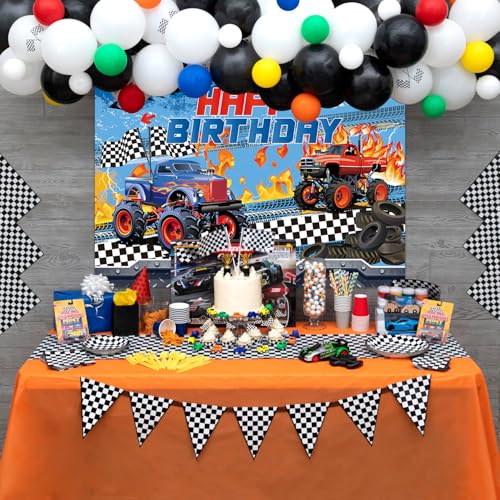 Image of Monster Truck Party Decorations, Monster Truck Birthday Party Backdrop Supplies, Monster Truck Happy Birthday Backdrop for Kids Birthday Party Decoration