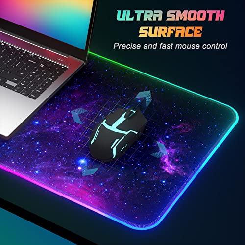 Itnrsiiet Rgb Gaming Mouse Pad, Full Desk Xl Extended Large Gaming Mousepad, 12 Lighting Modes, 30% Thicker, Big Led Desk Mat For Keyboard Computer Men Gamers Esport Pros, 32" X 12", Purple Galaxy #TOP3